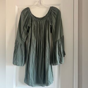 Green Long Sleeve Scoop Neck Sundress